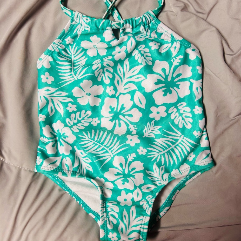 Wonder Nation Turquoise Floral Kids Swim One Piece 12MO